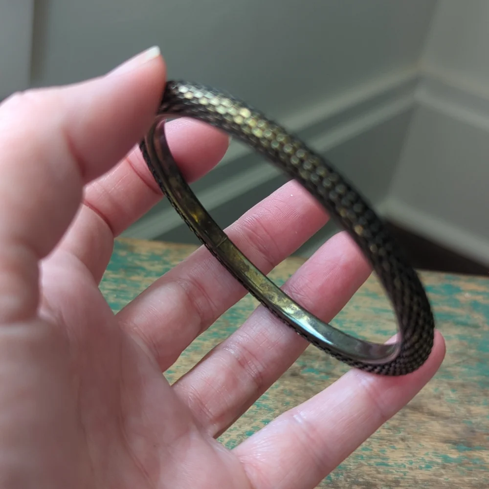 Vintage Bronze Colored Mesh Metal Textured Tube Cuff Bracelet Bangle